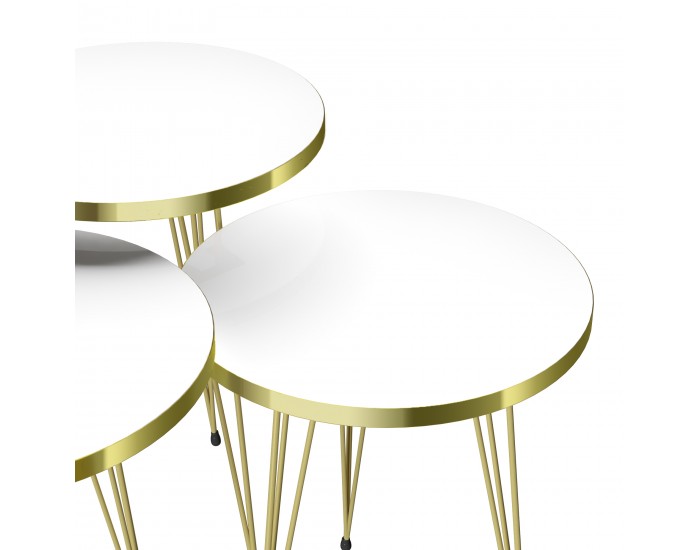 Маса за гнездо Ry комплект от 3 бели / златни []