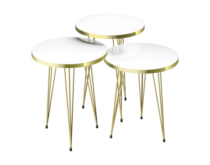 Маса за гнездо Ry комплект от 3 бели / златни []