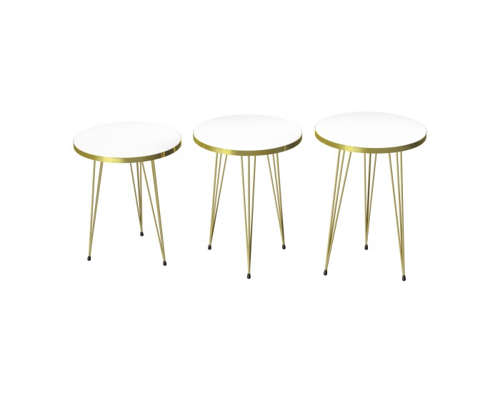 Маса за гнездо Ry комплект от 3 бели / златни []