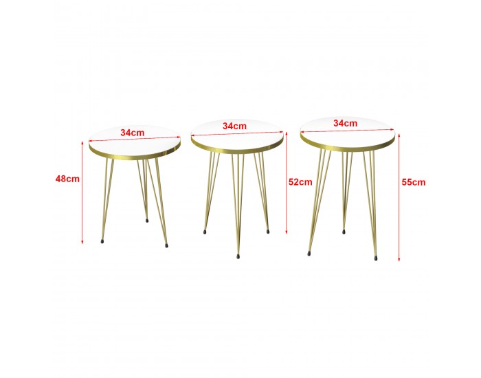 Маса за гнездо Ry комплект от 3 бели / златни []