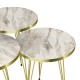 Комплект маси за гнездене Ry от 3 бели мраморни визия / златни []
