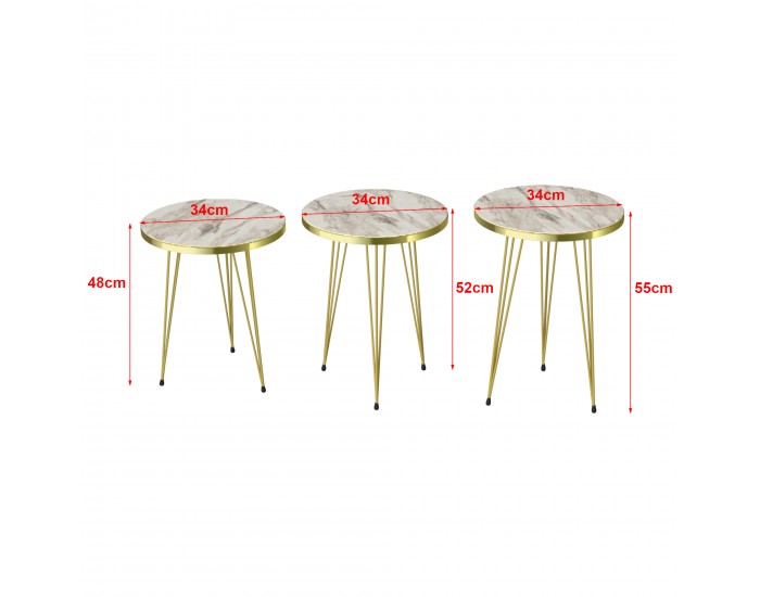 Комплект маси за гнездене Ry от 3 бели мраморни визия / златни []