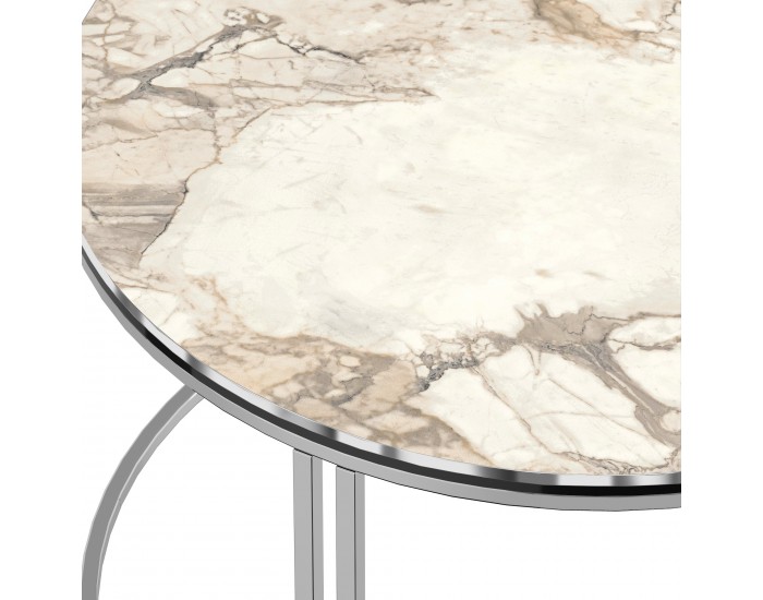 Маса за кафе Aulum 50 x 70 см мрамор, бяло / сребристо []