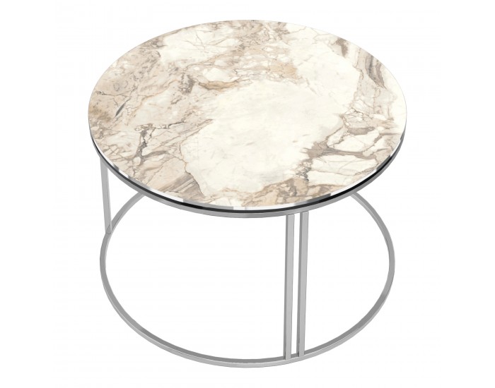 Маса за кафе Aulum 50 x 70 см мрамор, бяло / сребристо []
