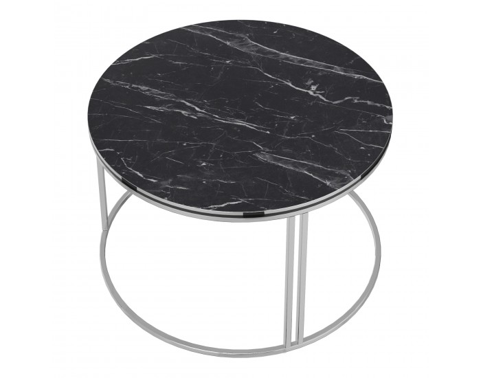 Маса за кафе Aulum 50 x 70 см мрамор, черен / сребрист []