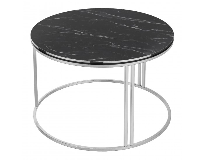 Маса за кафе Aulum 50 x 70 см мрамор, черен / сребрист []