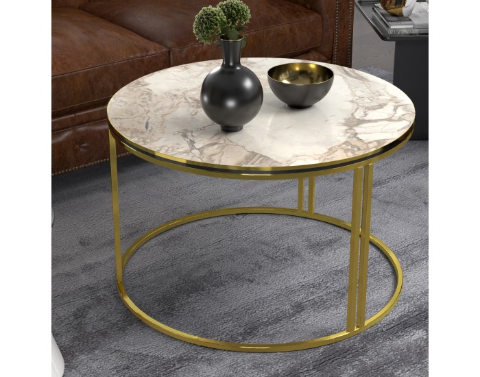 Маса за кафе Aulum 50 x 70 см мрамор, бяло / злато []