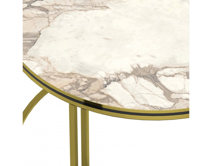 Маса за кафе Aulum 50 x 70 см мрамор, бяло / злато []