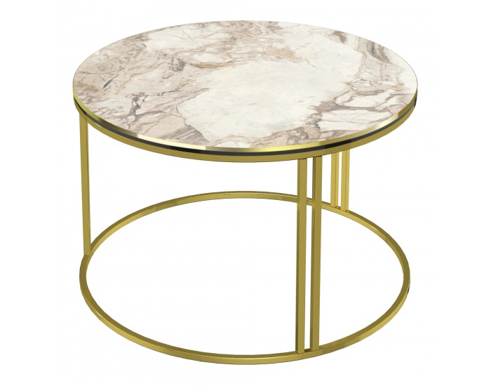 Маса за кафе Aulum 50 x 70 см мрамор, бяло / злато []