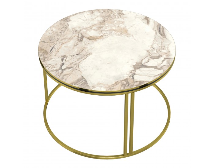 Маса за кафе Aulum 50 x 70 см мрамор, бяло / злато []