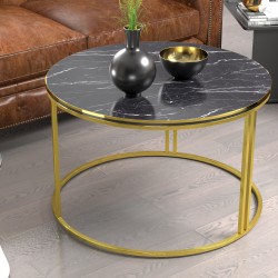 Маса за кафе Aulum 50 x 70 см мрамор, черен / златен [] - Холни маси
