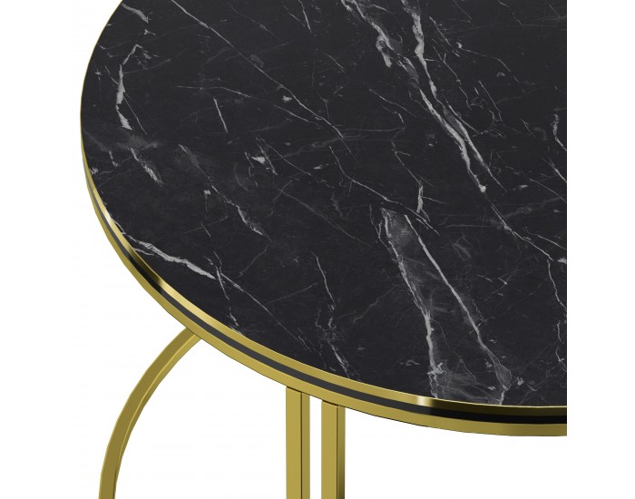 Маса за кафе Aulum 50 x 70 см мрамор, черен / златен []