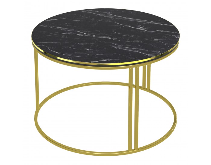 Маса за кафе Aulum 50 x 70 см мрамор, черен / златен []