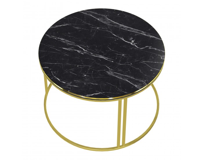 Маса за кафе Aulum 50 x 70 см мрамор, черен / златен []