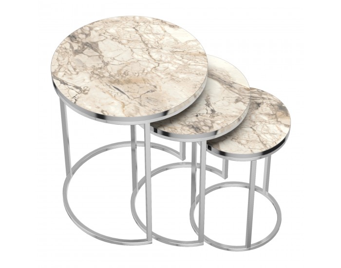 Маса за гнездене Bornholm в комплект от 3 мраморни, бели []