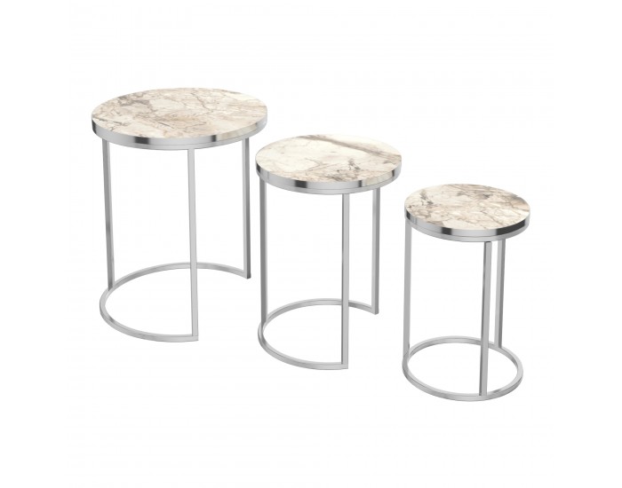 Маса за гнездене Bornholm в комплект от 3 мраморни, бели []