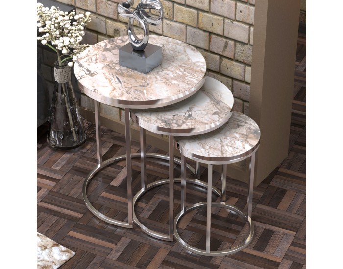 Маса за гнездене Bornholm в комплект от 3 мраморни, бели []