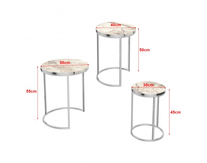 Маса за гнездене Bornholm в комплект от 3 мраморни, бели []