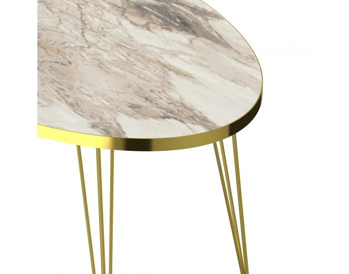 Маса за кафе Skævinge 43x90x50cm мрамор, бяло / златно []