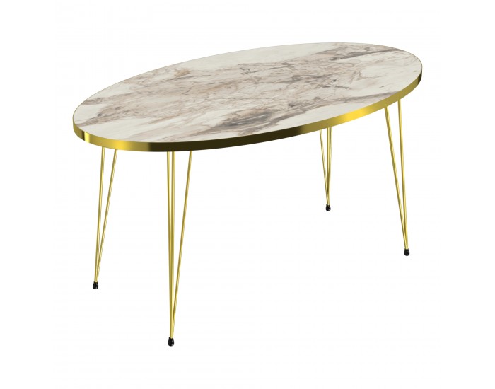 Маса за кафе Skævinge 43x90x50cm мрамор, бяло / златно []