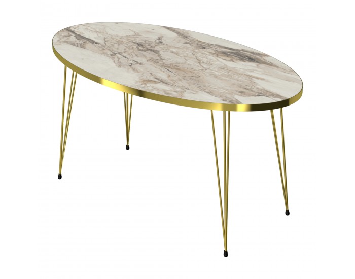 Маса за кафе Skævinge 43x90x50cm мрамор, бяло / златно []