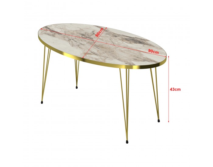Маса за кафе Skævinge 43x90x50cm мрамор, бяло / златно []