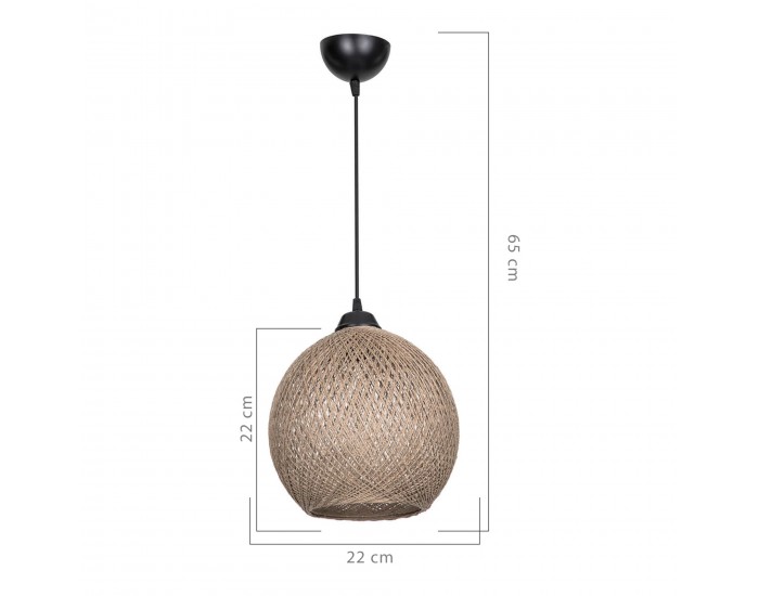 Висяща лампа Lisburn E27 метално въже от юта черно / в цвят юта []