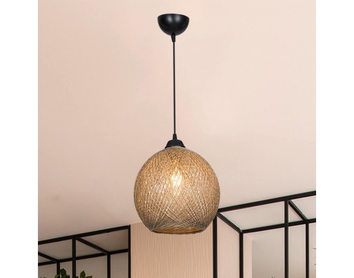 Висяща лампа Lisburn E27 метално въже от юта черно / в цвят юта []