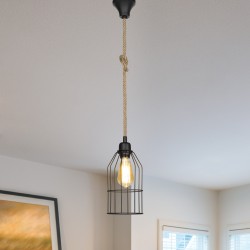 Висяща лампа Ashford 24x14 см 1 крушка черна/цветна от юта [] - Лампи за таван