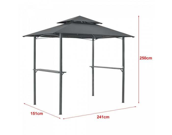 Беседка за барбекю Parga 250x241x151см тъмно сива