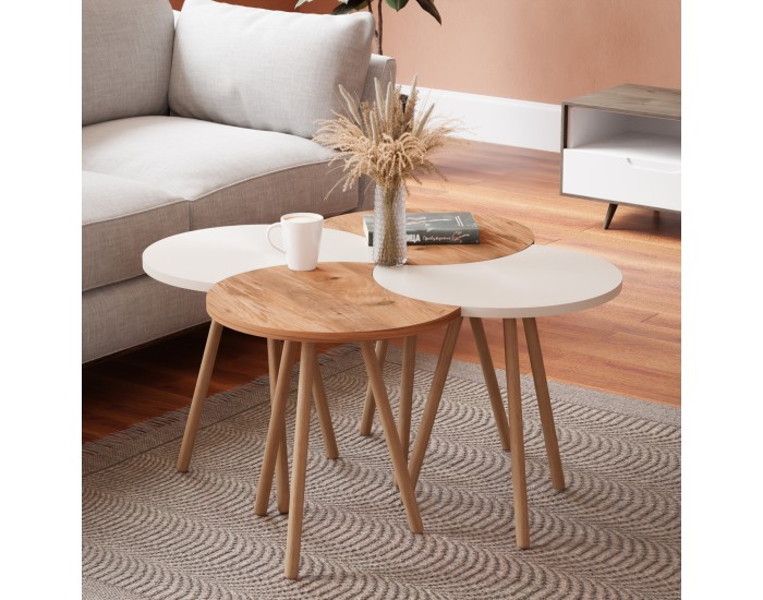 Маса за кафе Højer в комплект от 4 48 x 45 x 32 см бяло/изглед на дърво []