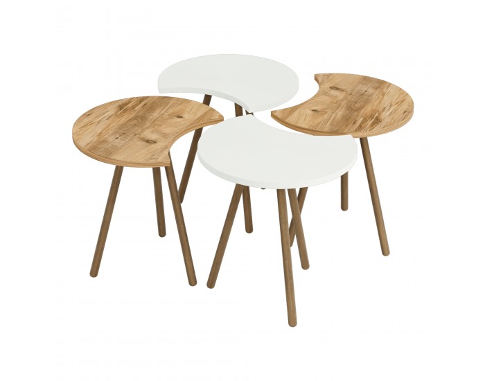 Маса за кафе Højer в комплект от 4 48 x 45 x 32 см бяло/изглед на дърво []