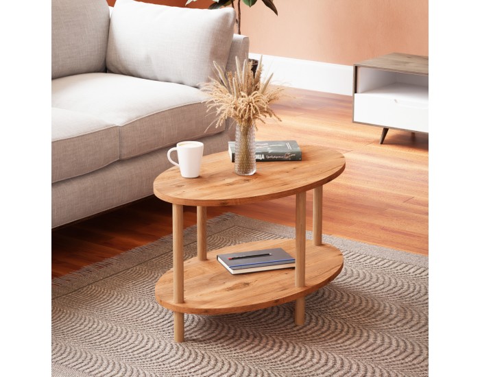 Маса за кафе Højreby с долен рафт 43 x 70 x 44 cm овална визия на дърво []