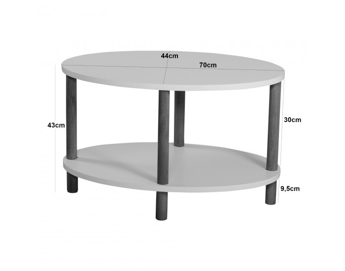 Маса за кафе Højreby с долен рафт 43 x 70 x 44 cm овален мрамор, черен []