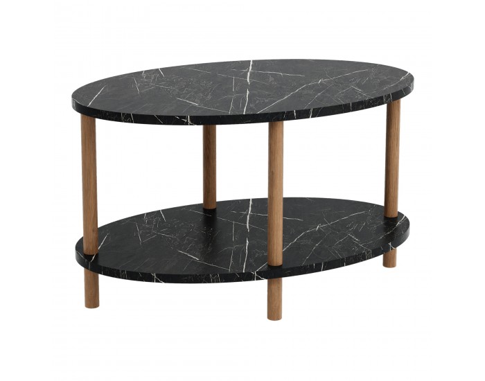 Маса за кафе Højreby с долен рафт 43 x 70 x 44 cm овален мрамор, черен []