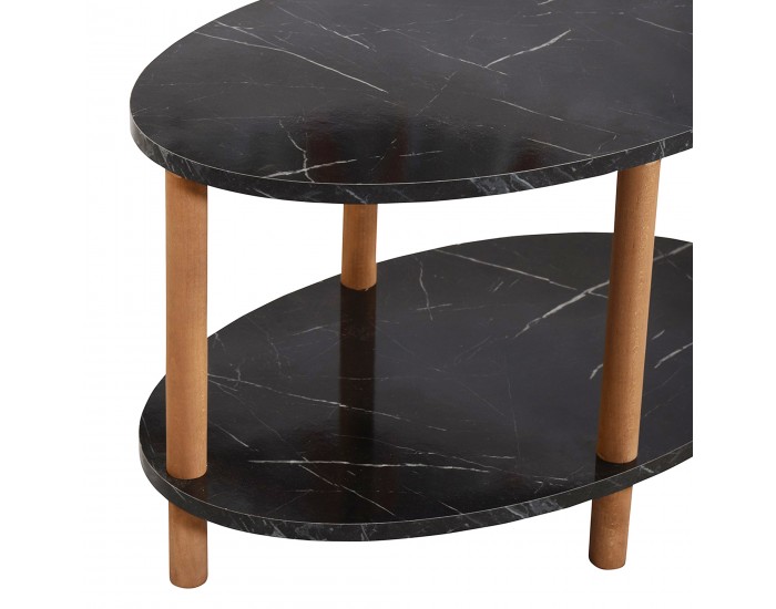 Маса за кафе Højreby с долен рафт 43 x 70 x 44 cm овален мрамор, черен []