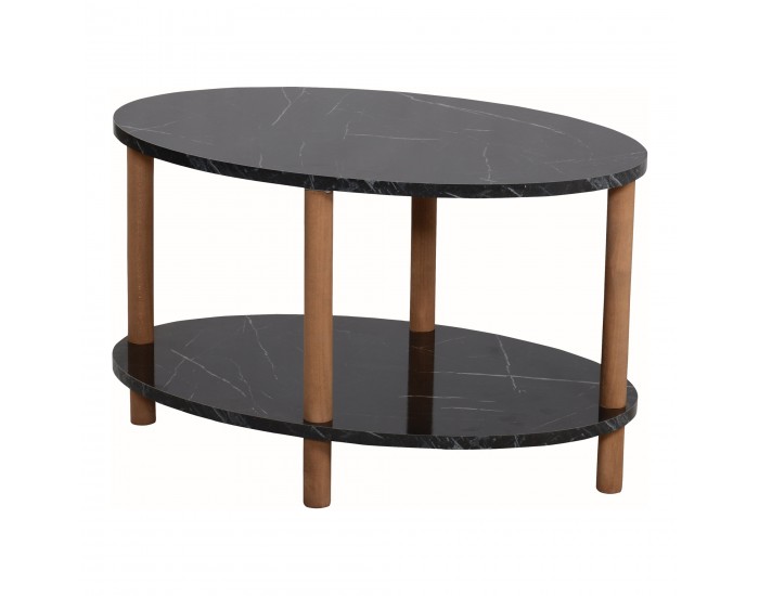 Маса за кафе Højreby с долен рафт 43 x 70 x 44 cm овален мрамор, черен []