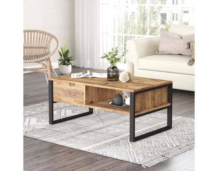 Холна маса Laukaa 100 x 60 x 44,5 см рустик дъб/черен []