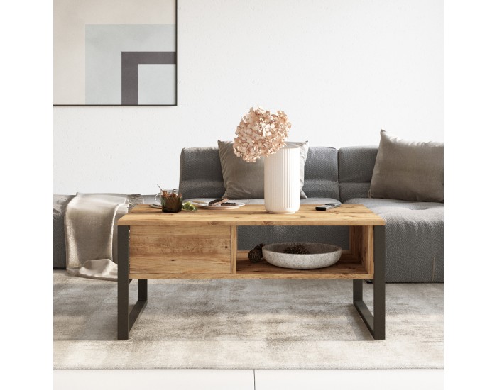 Холна маса Laukaa 100 x 60 x 44,5 см рустик дъб/черен []