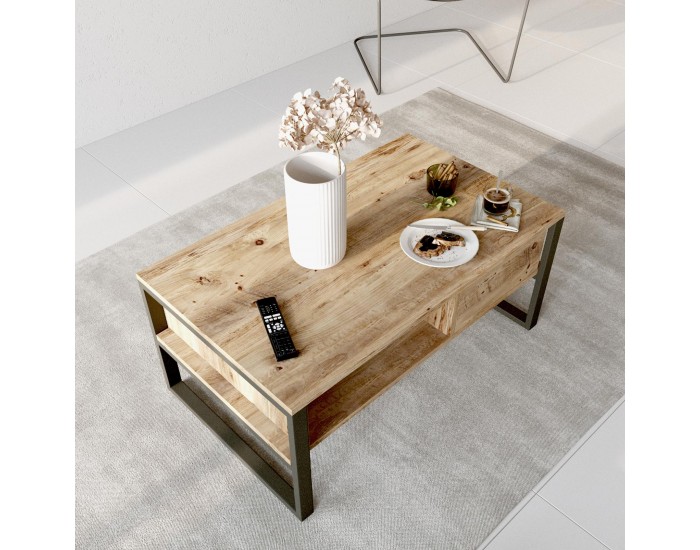 Холна маса Laukaa 100 x 60 x 44,5 см рустик дъб/черен []