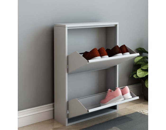 Самосвал за обувки Sokndal с 2 накланящи се отделения бял []