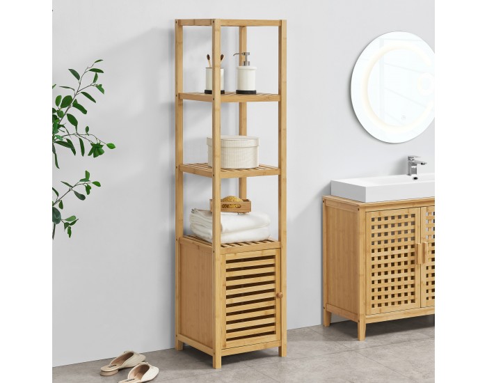 Бамбукова етажерка Liminka Рафт за баня с врата за шкаф 140x34x33см []