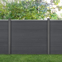 WPC градинска ограда 165x314 см със стълбове privacy screen защита от вятър сиво ново дърво - Огради