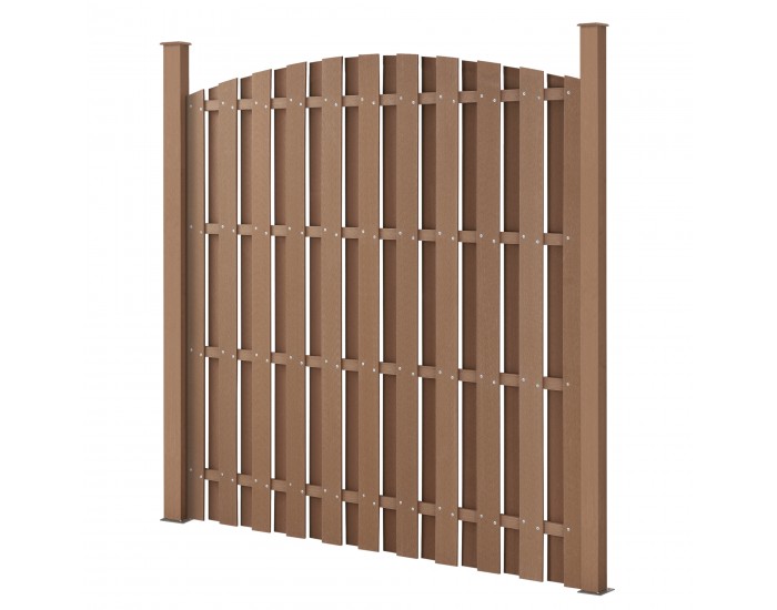 WPC градинска ограда с кръгла арка (165-185)x932 см кафяво [ново.дърво]