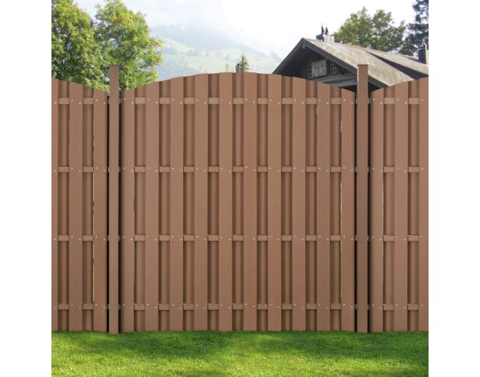 WPC градинска ограда с кръгла арка (165-185)x747 см кафяво [ново.дърво]