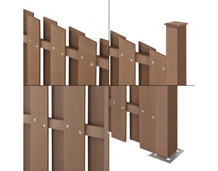 WPC градинска ограда с кръгла арка (165-185)x747 см кафяво [ново.дърво]