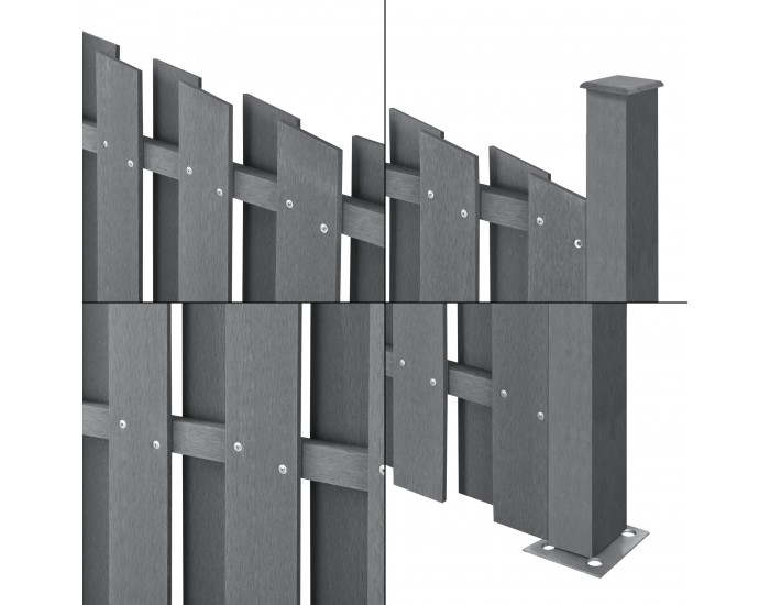 WPC градинска ограда с кръгла арка (165-185)x932 см сиво [ново.дърво]