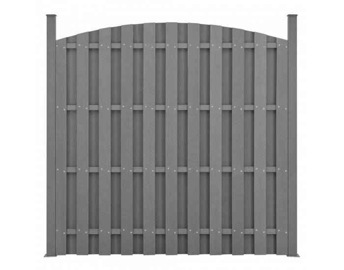 WPC градинска ограда с кръгла арка (165-185)x562 см сиво [ново.дърво]
