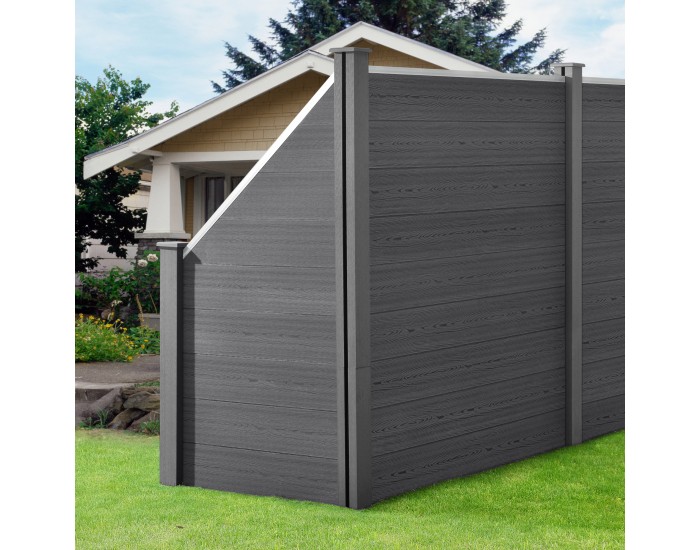 WPC градинска ограда със скосен елемент 183x973 см сива [ново.дърво]