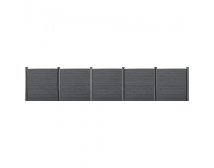 Градинска ограда Getafe WPC със стълбове 183x879 см сиво ново.дърво